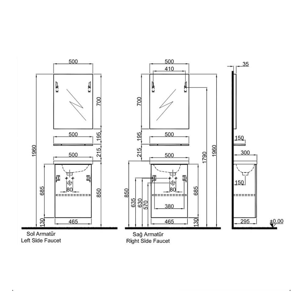 Kale Banyo Minimalist 50Cm Set Yeşil (Lavabo+Lavabo Dolabı+Ayna+Etajer+Havluluk+Tuvalet Kağıtlığı) - 610100201218