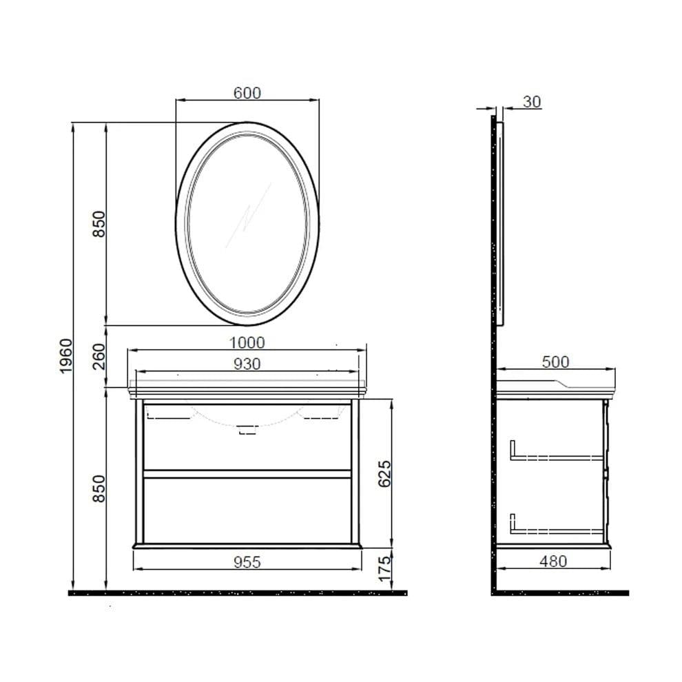 Kale Banyo Mıro 100 Cm Set (Lavabo Dolabı+Ayna) Mat Gri - 610100200142