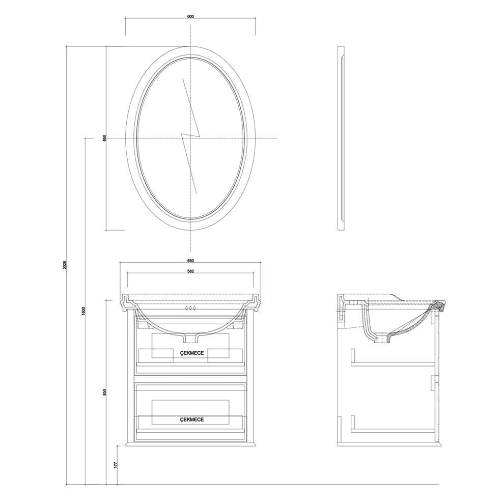Kale Banyo Mıro 65 Cm Set (Lavabo Dolabı+Ayna) Mat Beyaz - 610100200134
