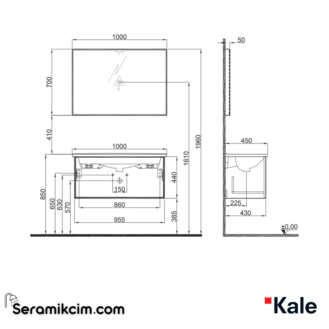 Kale Banyo Mood 100Cm Set(Lavabo Dlp+Lvb+Ayn) Mat Siyah/Pasifik A - 610100201414