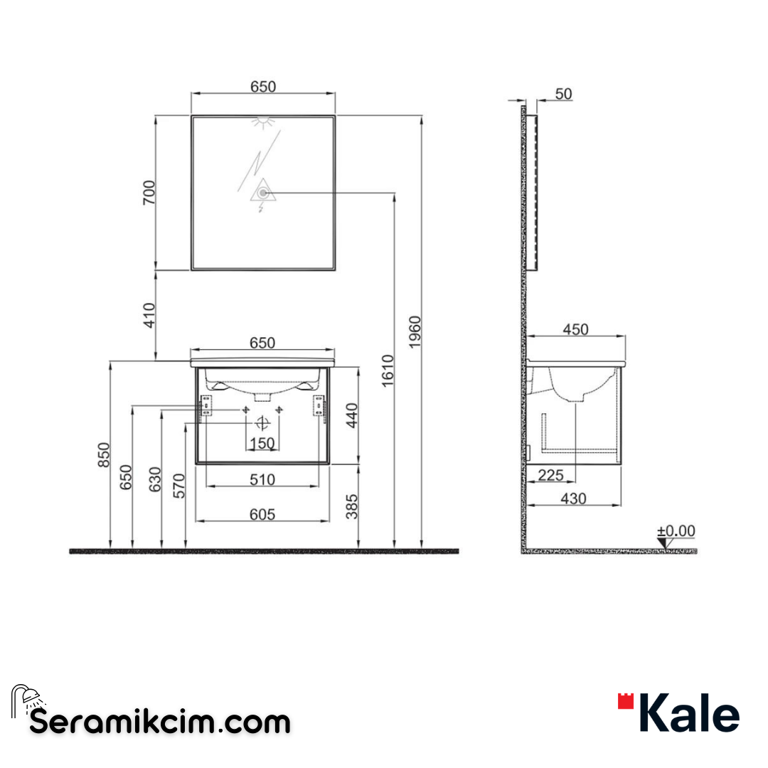 Kale Banyo Mood 65Cm Set(Lavabo Dlp+Lvb+Ayn) Mat Siyah/Pasifik A - 610100201412