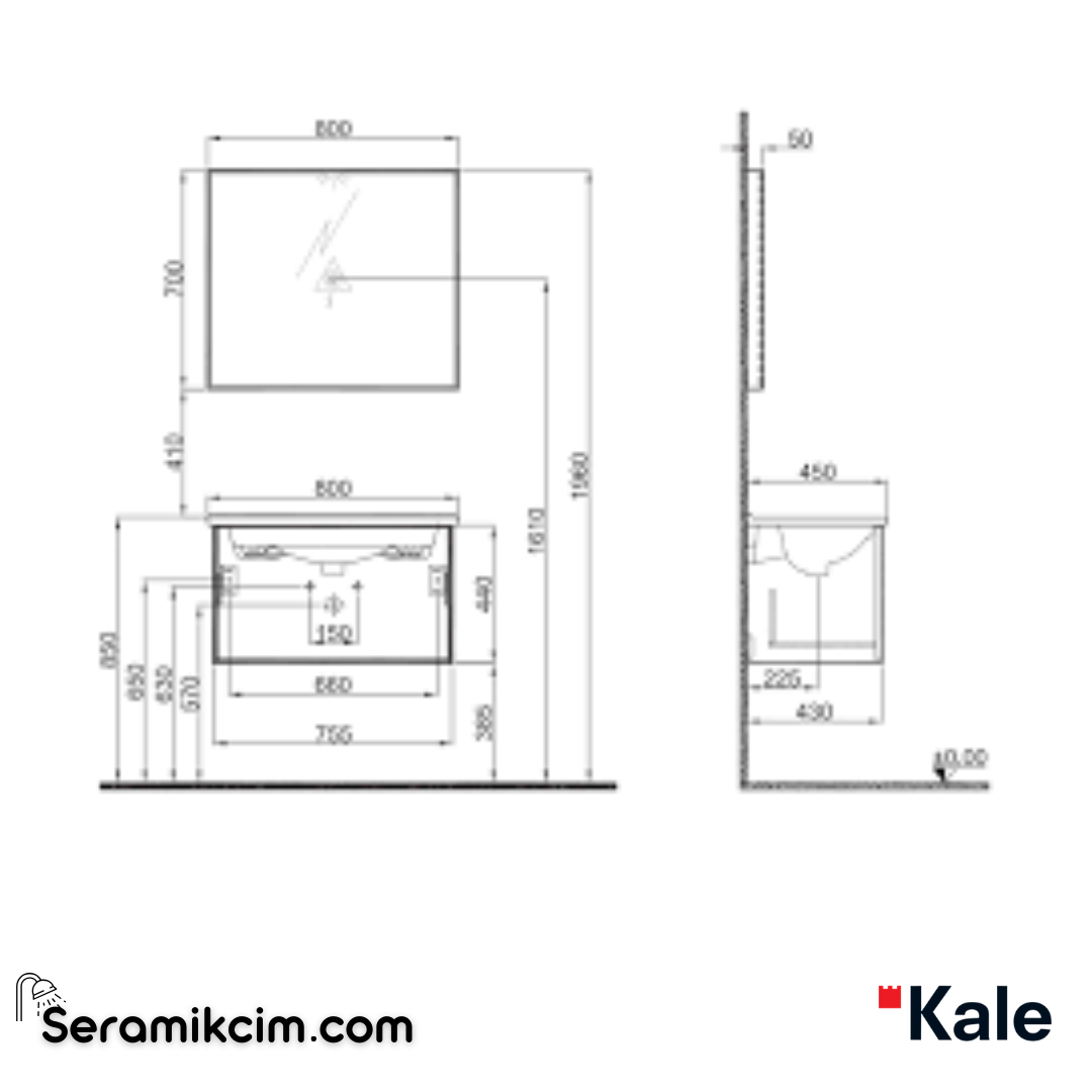 Kale Banyo Mood 80Cm Set(Lavabo Dlp+Lvb+Ayn) Mat Siyah/Pasifik A - 610100201413