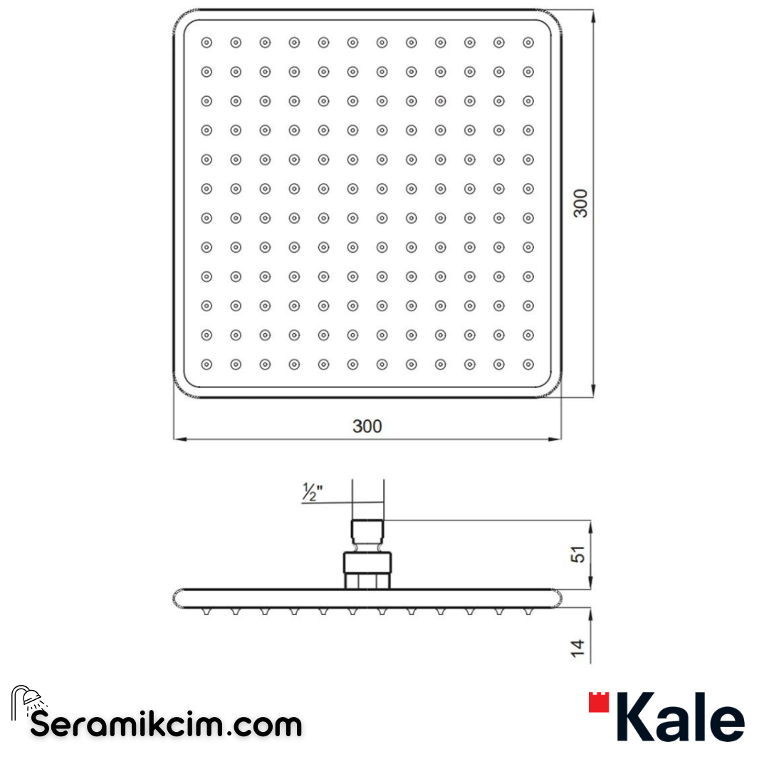 Kale Banyo Soft Duş Başlığı (Kare 300X300 Mm.) Mat Siyah - 410200505476