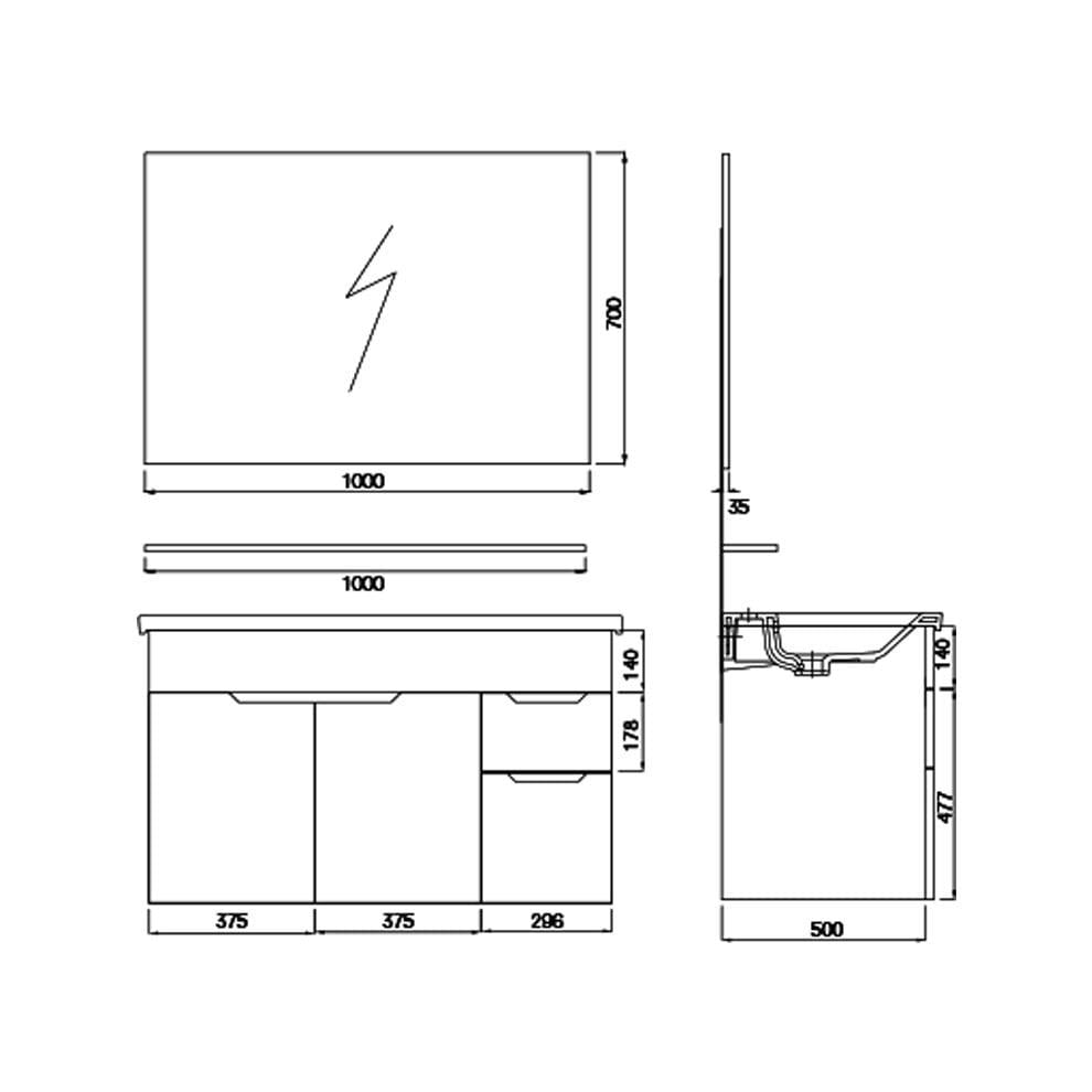 Kale Banyo Stora 100Cm Set Parlak Beyaz (Lavabo+Lavabo Dolabı+Düz Ayna+Etajer) - 610100200910