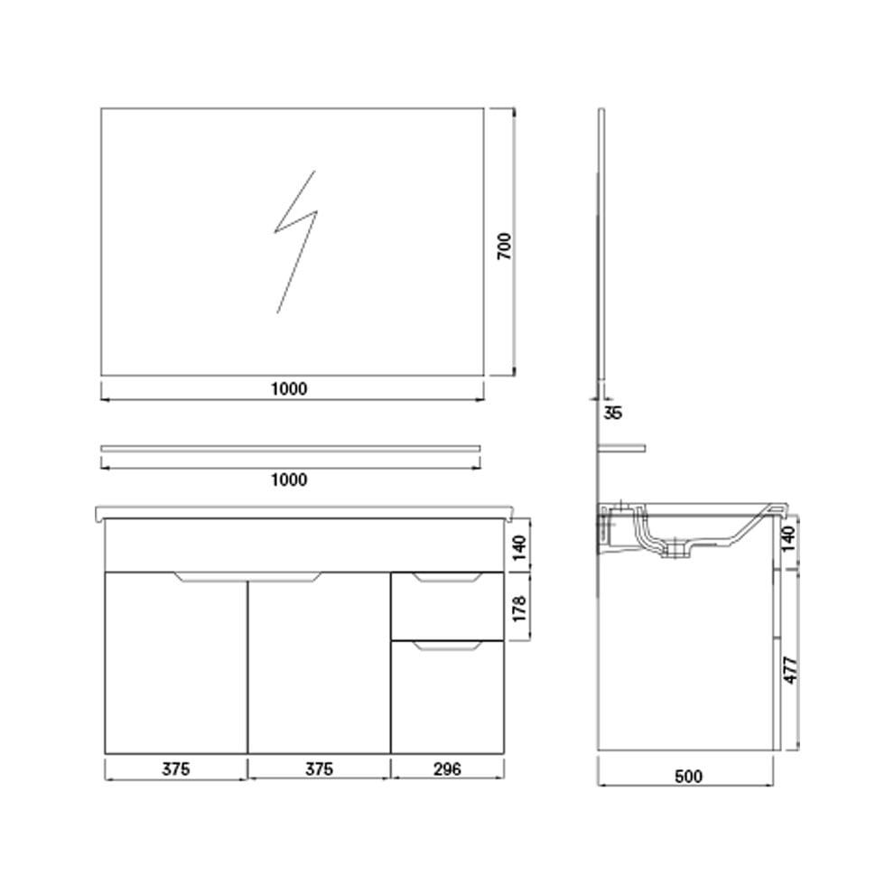 Kale Banyo Stora 100Cm Set Parlak Beyaz (Lavabo+Lavabo Dolabı+Aydınlatmasız Ayna Dolabı) - 610100200916