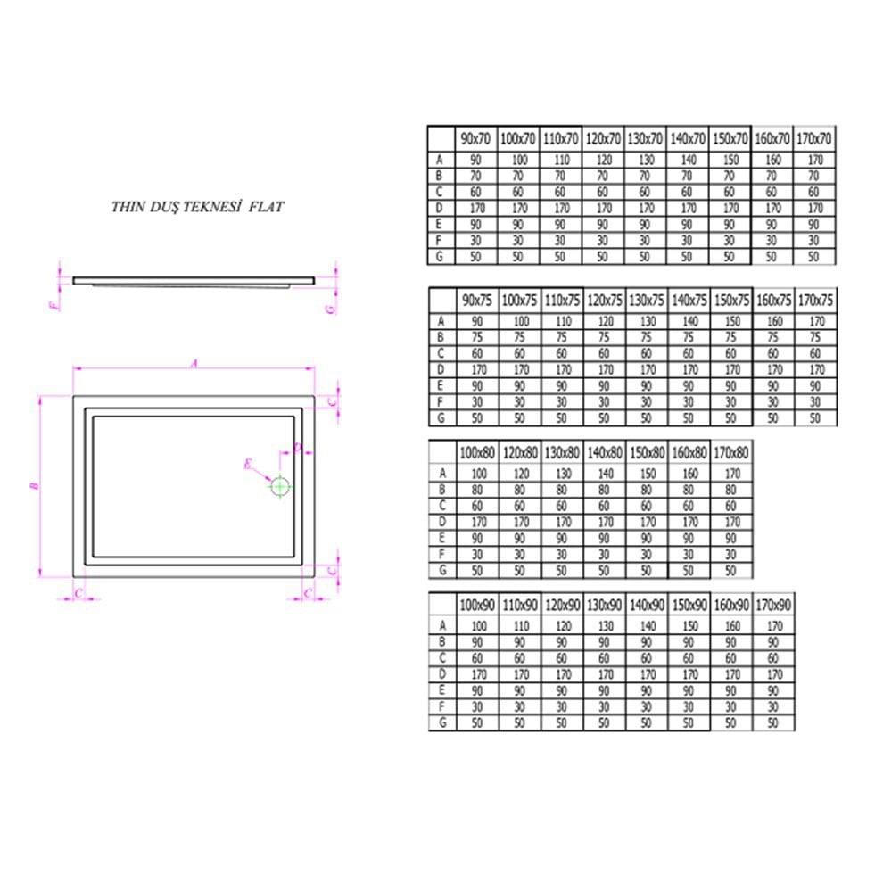 Kale Banyo Thin 140X80 Cm Dikdörtgen Flat Duş Teknesi - 310201300129