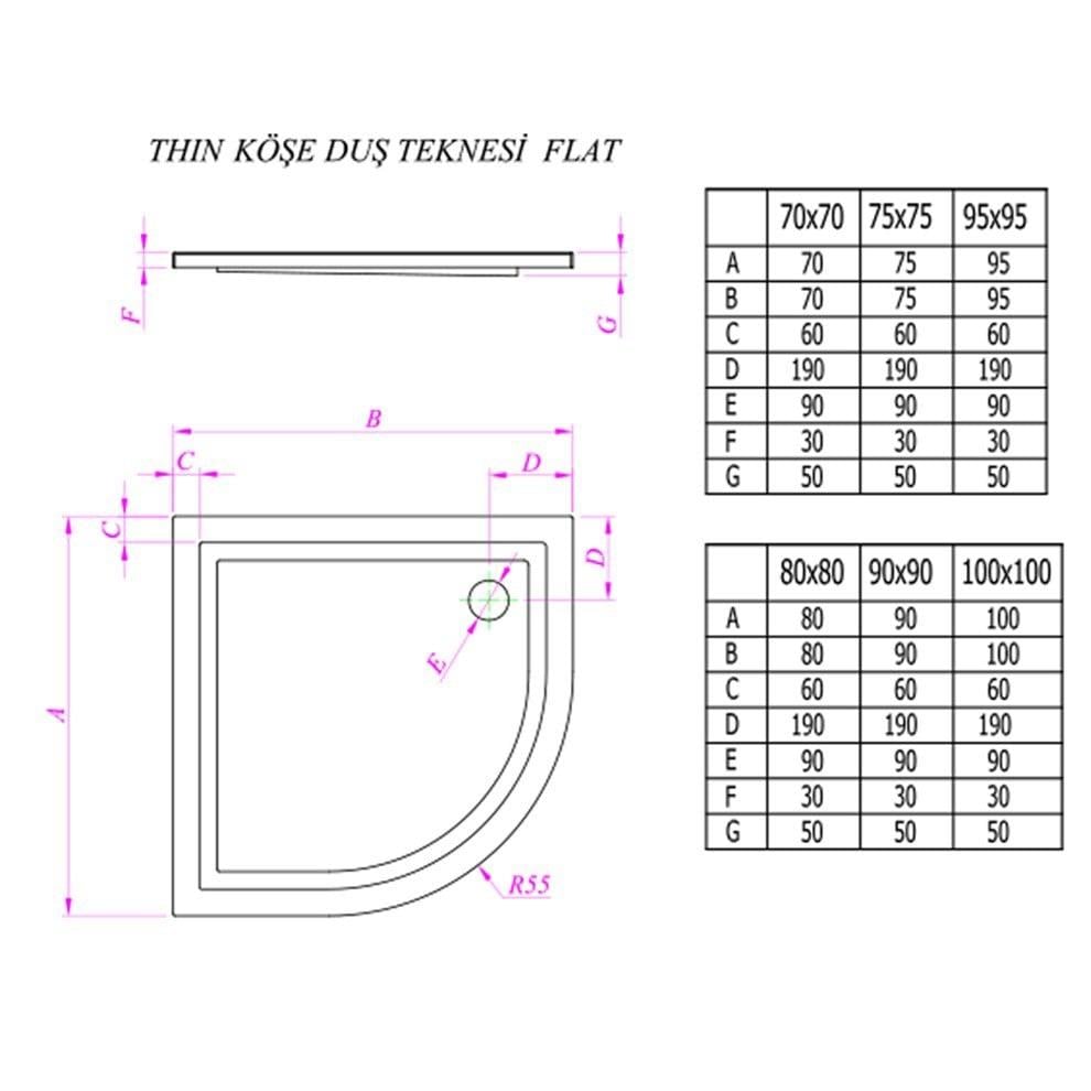 Kale Banyo Thin 90X90 Cm Oval Flat Duş Teknesi - 310201300189