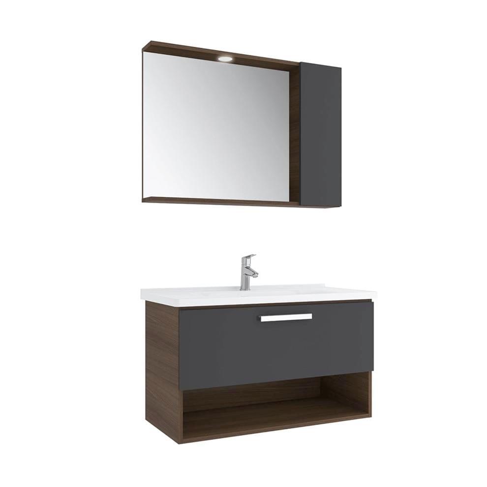Kale Banyo Trevı 100Cm Set Antrasit/Ceviz (Lavabo+Lavabo Dolabı+Yarım Dolaplı Ayna) - 610100201201
