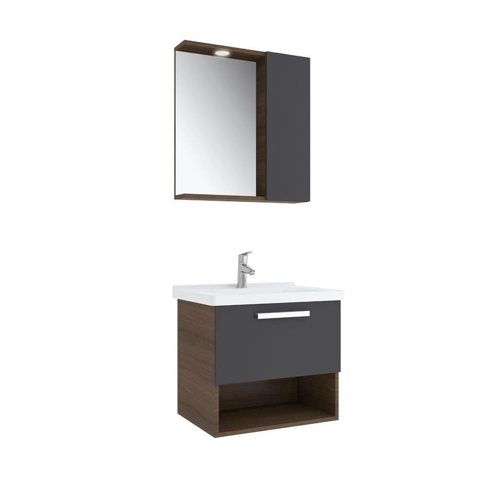 Kale Banyo Trevı 65Cm Set Antrasit/Ceviz (Lavabo+Lavabo Dolabı+Yarım Dolaplı Ayna) - 610100201197