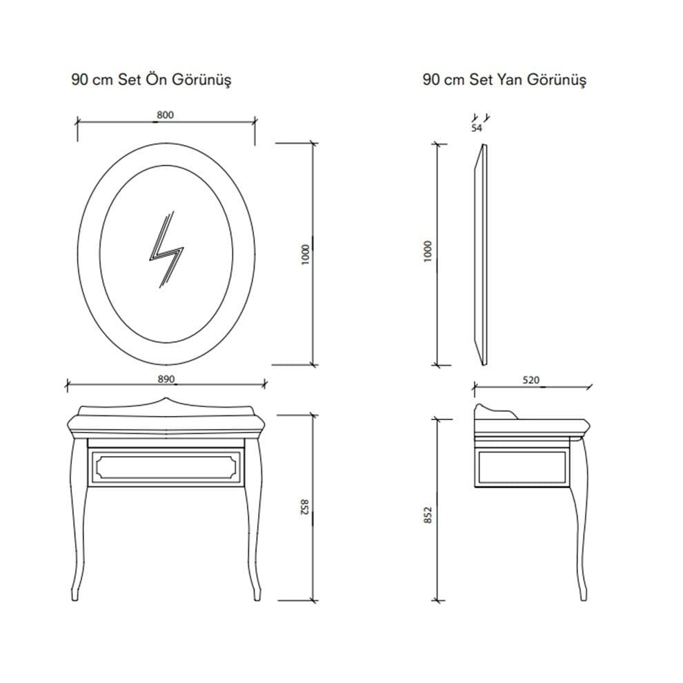 Kale Banyo Victorian 90Cm Set Antrasit (Tek Delikli Lavabo+Lavabo Dolabı+Ayna) - 610100200399