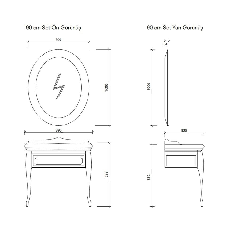 Kale Banyo Victorian 90Cm Set Antrasit(3 Delikli Lavabo+Lavabo Dolabı+Ayna) - 610100200397