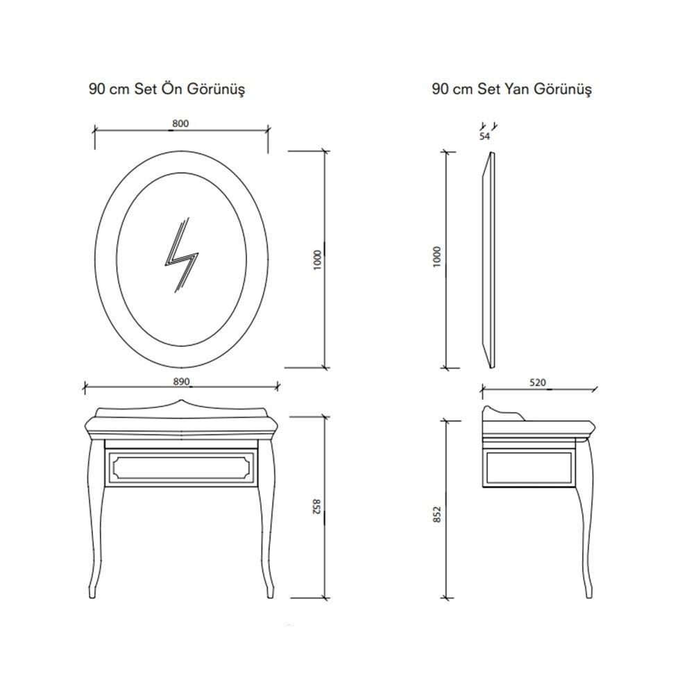Kale Banyo Victorian 90Cm Set Krem (3 Delikli Lavabo+Lavabo Dolabı+Ayna) - 610100200396