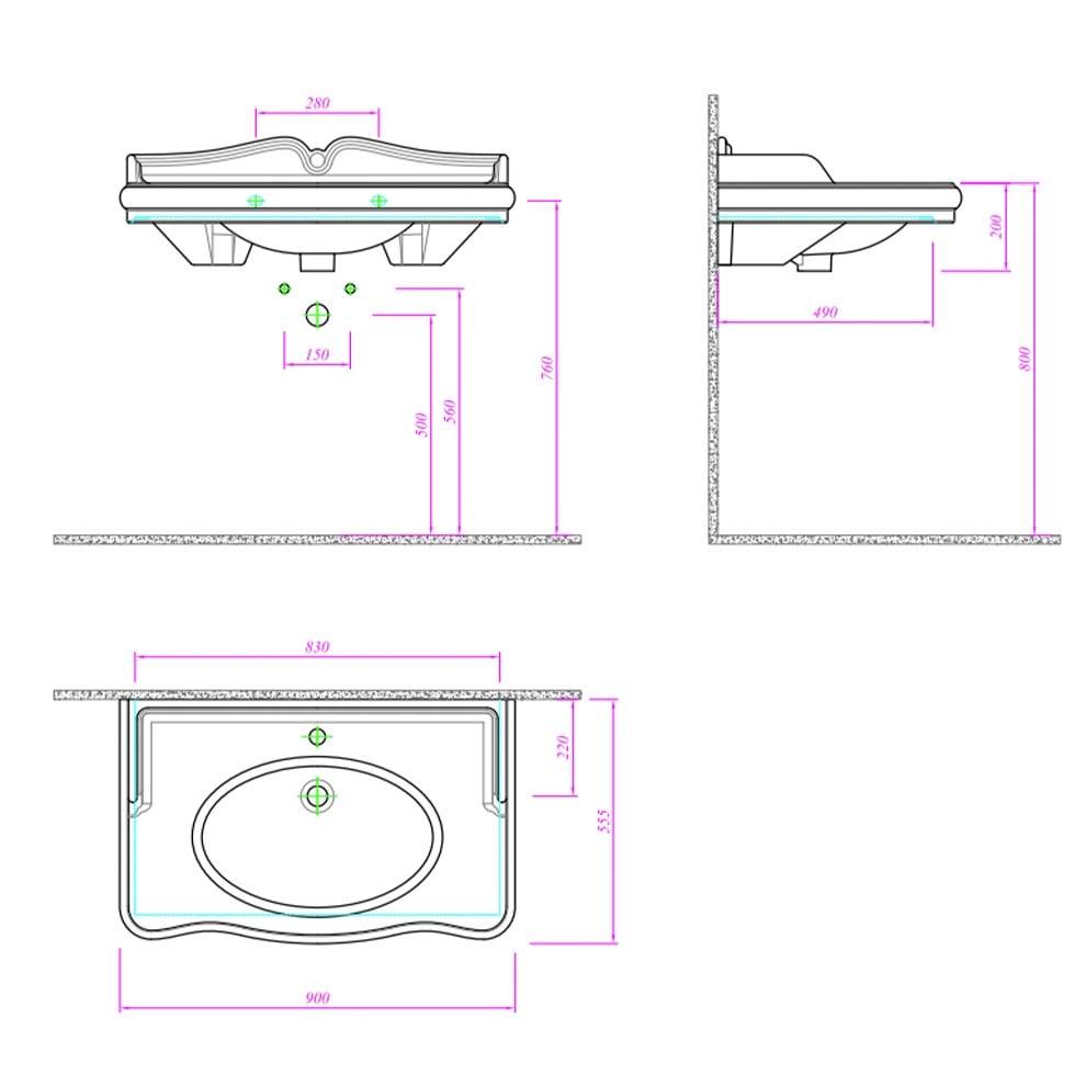 Kale Banyo Victorian 90X55,5 Etajerli Lavabo 3 Armatür Delikli - 310200200085