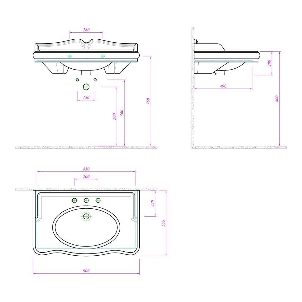 Kale Banyo Victorian 90X55,5 Etajerli Lavabo - 310200200084