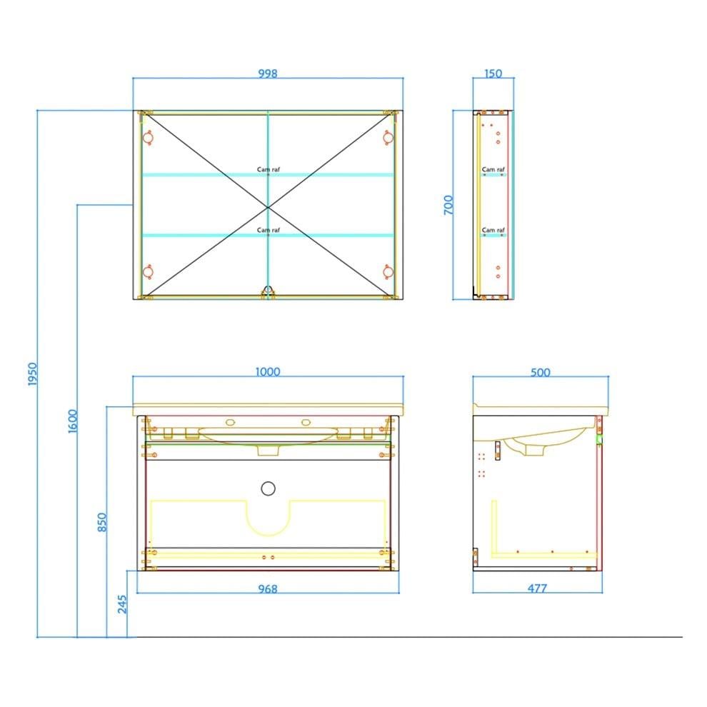 Kale Banyo Vista 100 Cm Set (Zero 2.0 Lavabo+Lavabo Dolabı+Ayna Dolabı) Koyu Meşe - 610100201224
