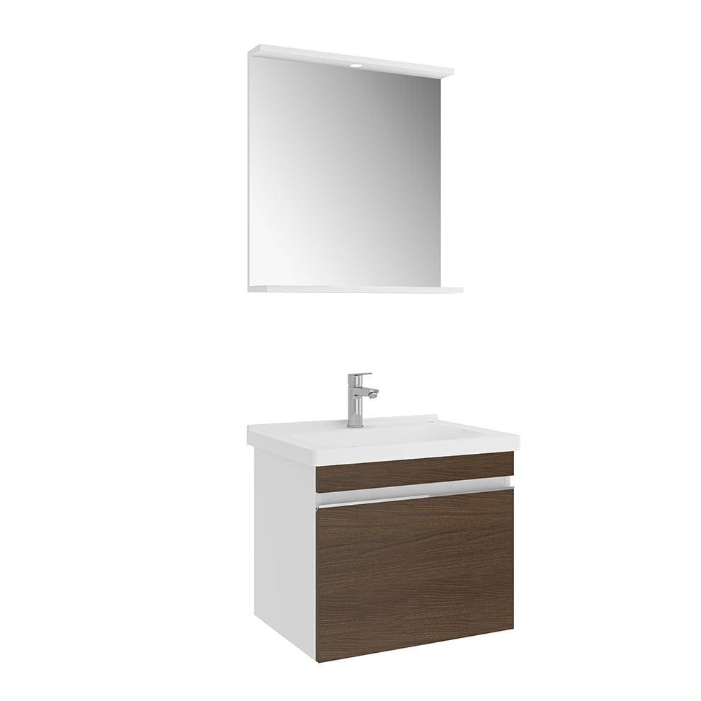 Kale Banyo Woody 65Cm Set Beyaz/Ceviz (Lavabo+Lavabo Dolabı+Aydınlatmalı Ayna Etajer) - 610100200895
