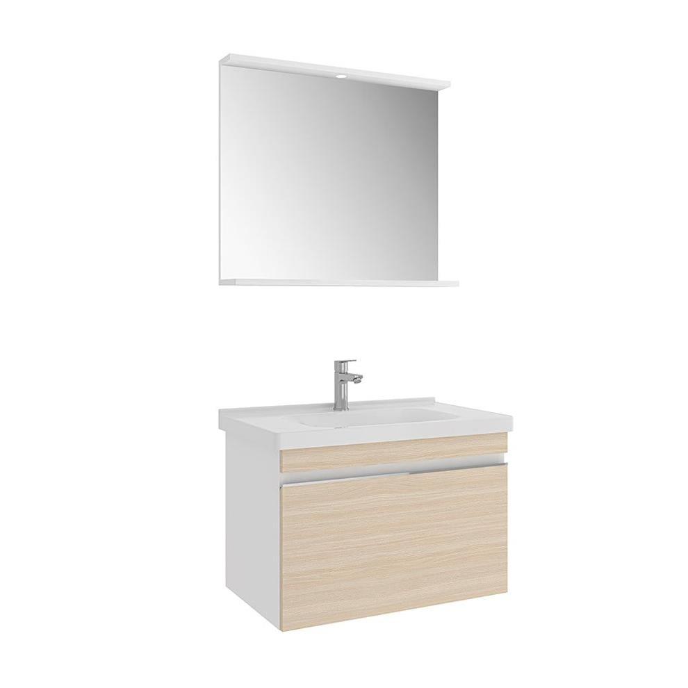Kale Banyo Woody 65Cm Set Beyaz/Krem Meşe (Lavabo+Lavabo Dolabı+Aydınlatmalı Ayna Etajer) - 610100200896