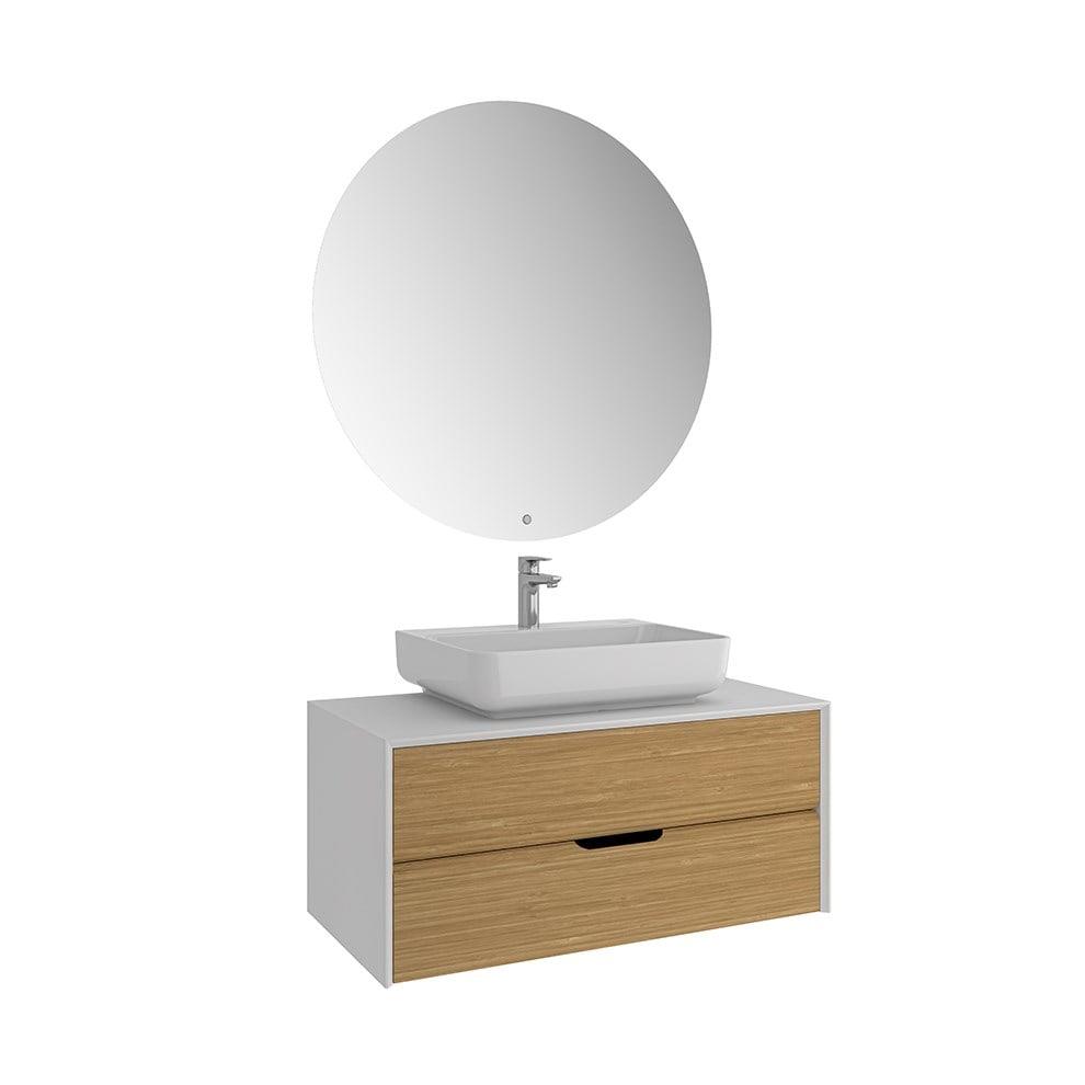 Kale Banyo Zero 2.0 100Cm Set Beyaz/Meşe (Dortgen Çanak Armatür Bantlı Lavabo) - 610100201075