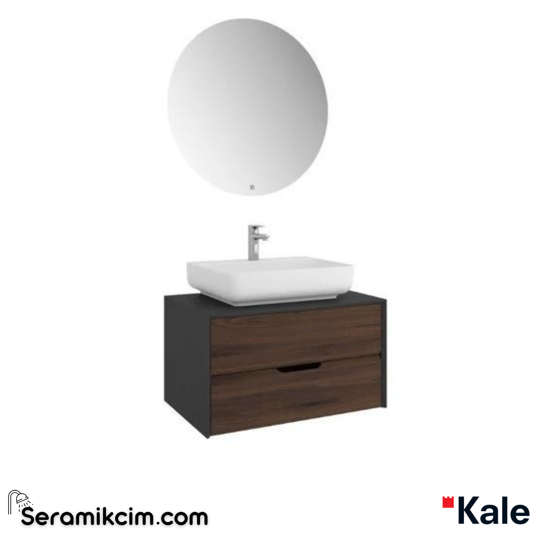 Kale Banyo Zero 2.0 80Cm Set Antrasit/Ceviz(Dikdörtgen Mat Beyaz Armatür Bantlı Lavabo) - 610100201337