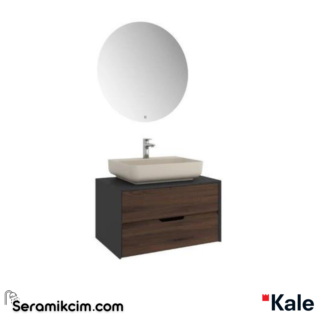 Kale Banyo Zero 2.0 80Cm Set Antrasit/Ceviz(Dikdörtgen Mat Vizon Armatür Bantlı Lavabo) - 610100201369