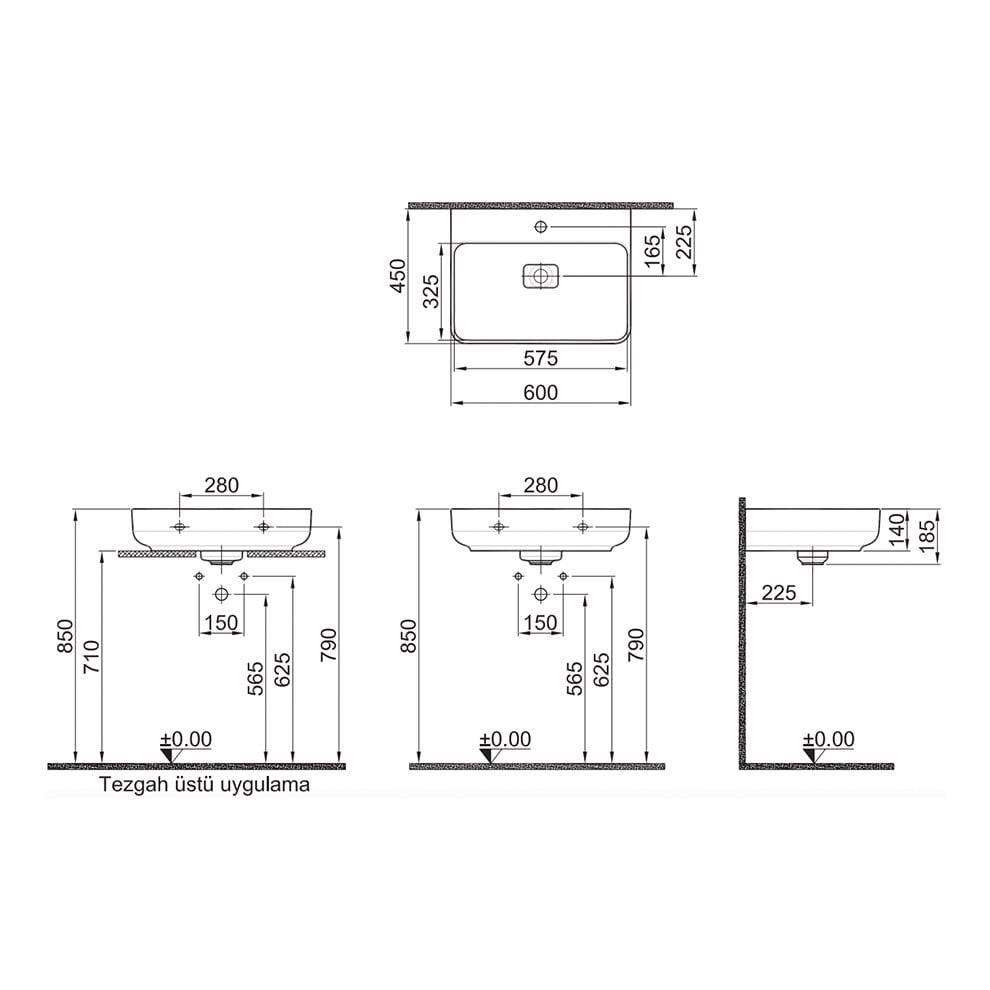 Kale Banyo Zero 2.0 60X45 Dikdörtgen Lavabo Mat Siyah - 310200200467