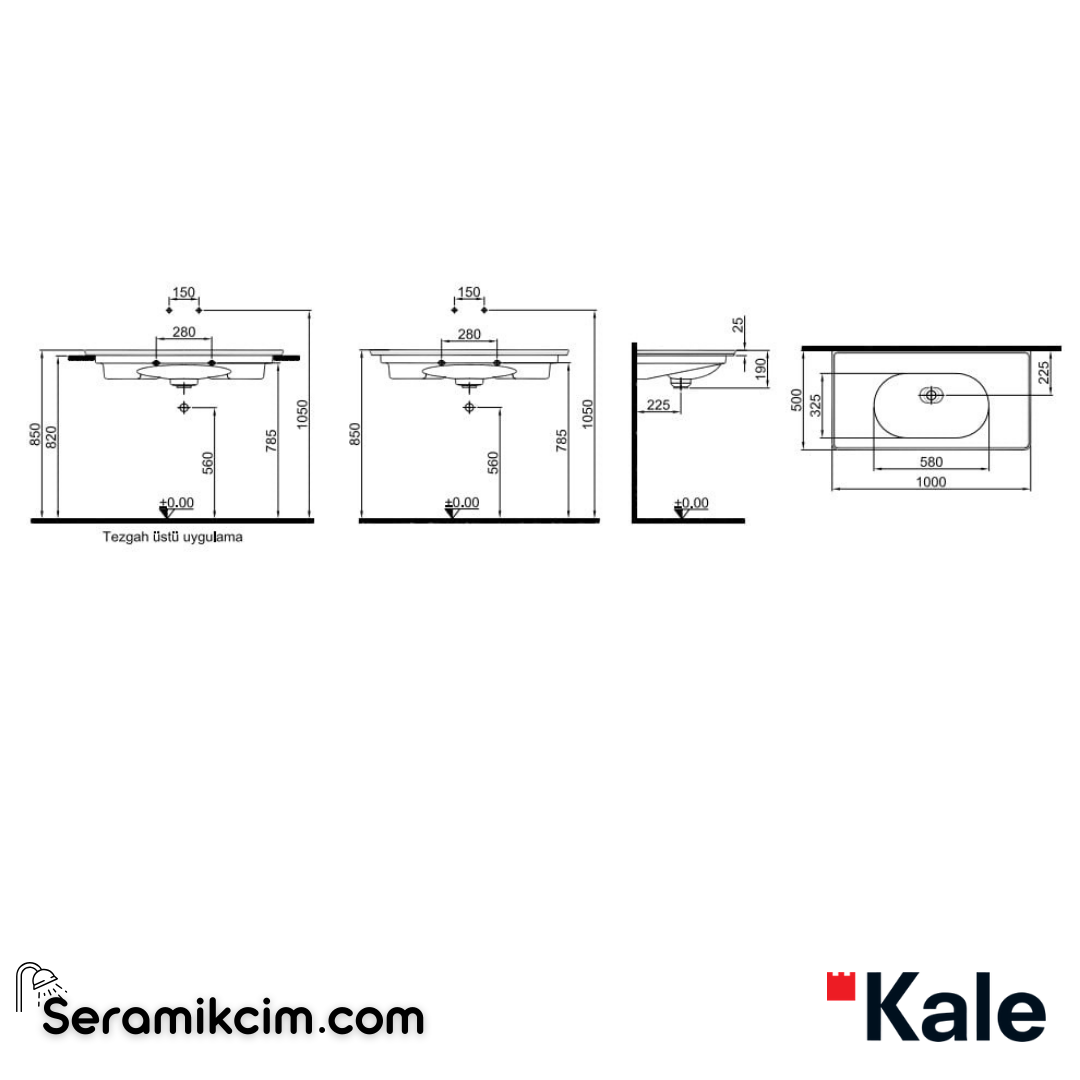 Kale Banyo Zero 2.0 100X50 Etajerli Lavabo Mat Beyaz - 310200200437