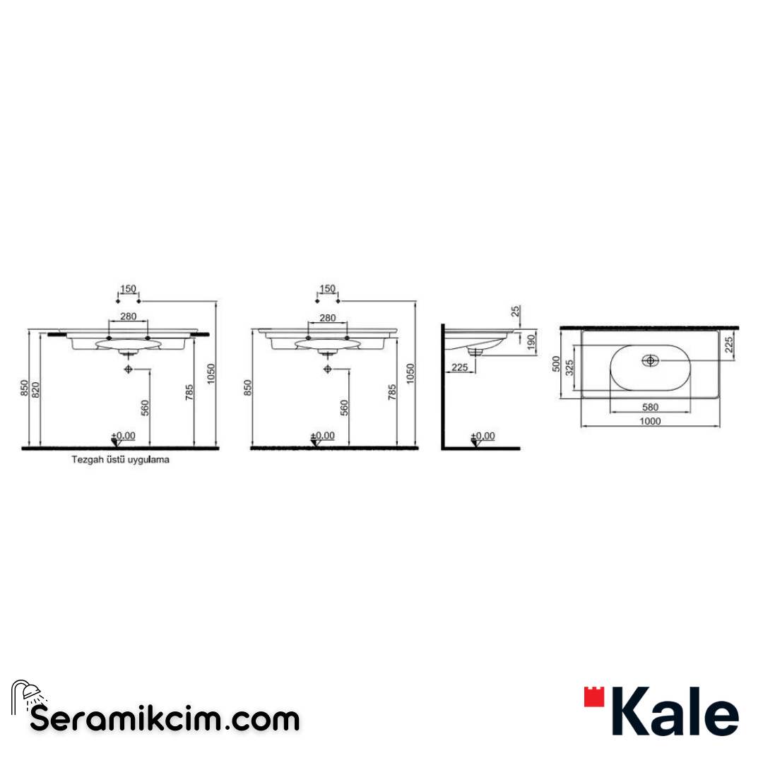 Kale Banyo Zero 2.0 100X50 Etajerli Lavabo Siyah - 310200200432