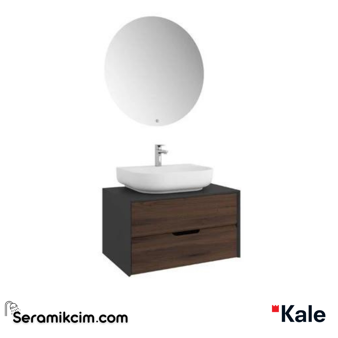 Kale Banyo Zero 2.0 80Cm Set Antrasit/Ceviz(Oval Mat Beyaz Armatür Bantlı Lavabo) - 610100201333