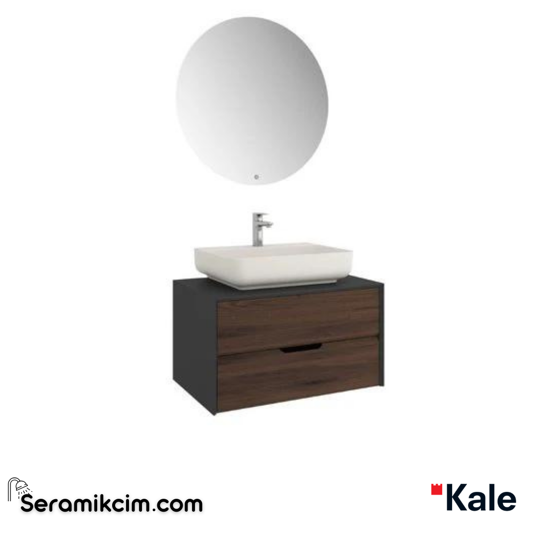Kale Banyo Zero 2.0 80Cm Set Antrasit/Ceviz(Dikdörtgen Mat İnci Armatür Bantlı Lavabo) - 610100201353