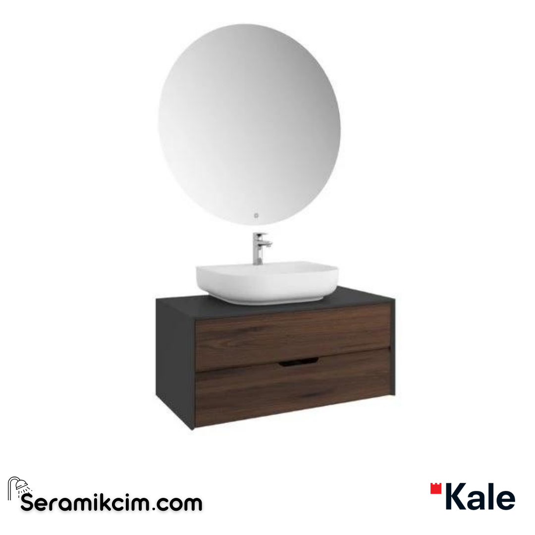 Kale Banyo Zero 2.0 100Cm Set Antrasit/Ceviz(Oval Mat Beyaz Armatür Bantlı Lavabo) - 610100201331
