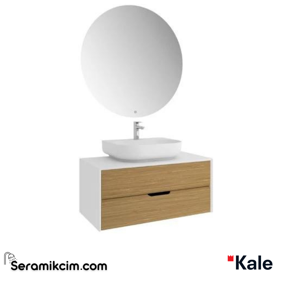 Kale Banyo Zero 2.0 100Cm Set Beyaz/Meşe(Oval Mat Beyaz Armatür Bantlı Lavabo) - 610100201330