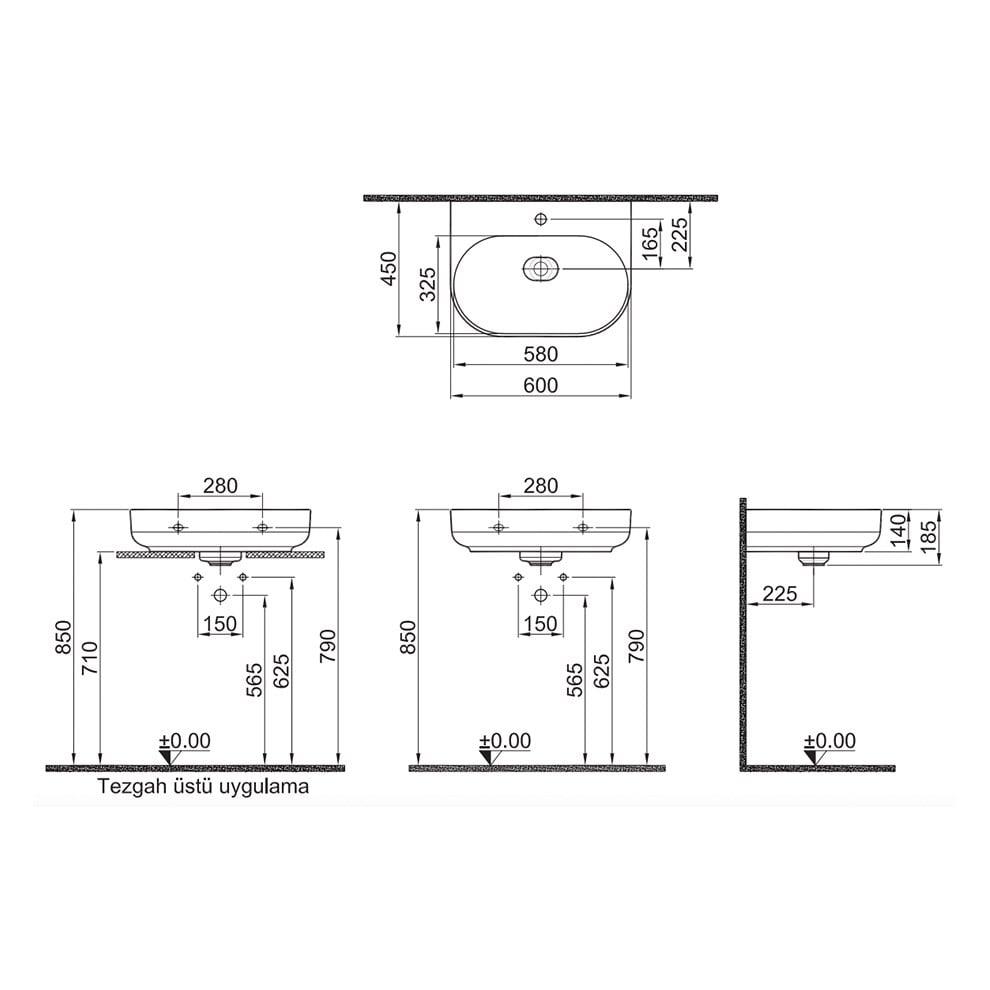 Kale Banyo Zero 2.0 60X45 Oval Lavabo - 310200200419