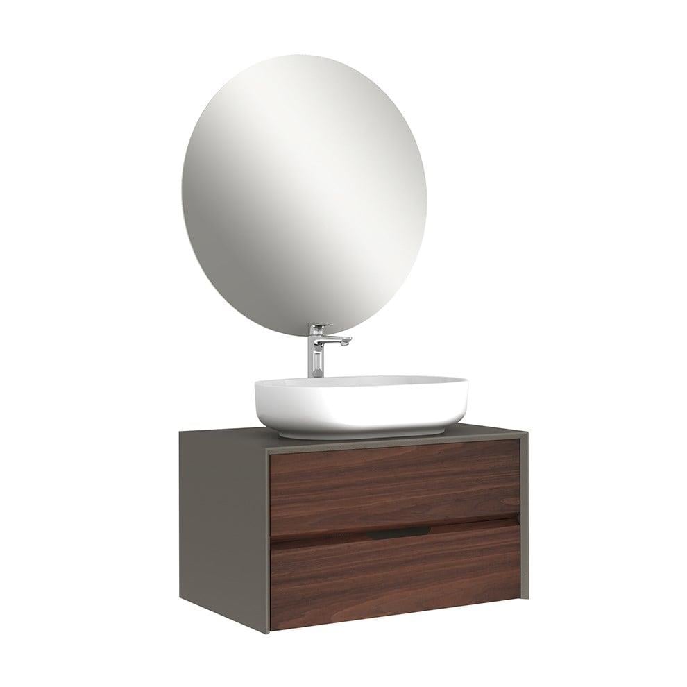 Kale Banyo Zero 2.0 80Cm Set Antrasıt/Ceviz (Oval Çanak Armatür Bantlı Lavabo) - 610100201074