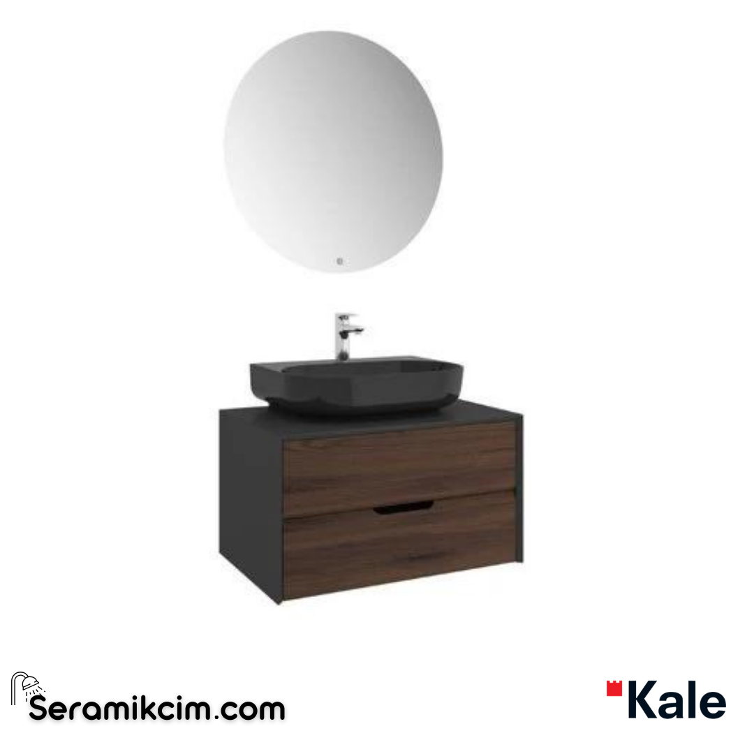 Kale Banyo Zero 2.0 80Cm Set Antrasit/Ceviz(Oval Parlak Siyah Armatür Bantlı Lavabo) - 610100201383