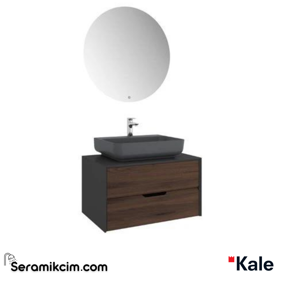 Kale Banyo Zero 2.0 80Cm Set Antrasit/Ceviz(Dikdörtgen Man Armatür Bantlı Lavabo) - 610100201377