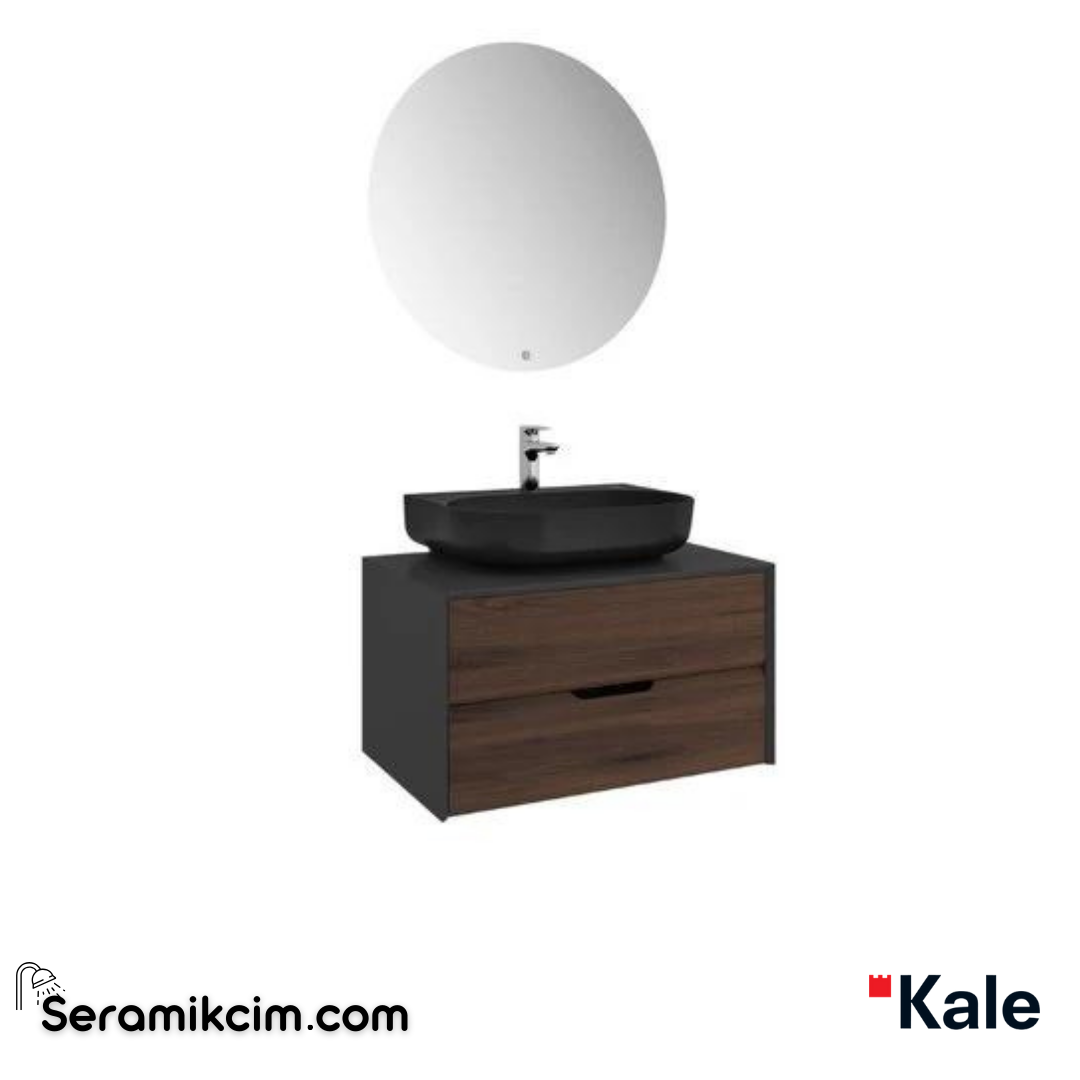 Kale Banyo Zero 2.0 80Cm Set Antrasit/Ceviz(Oval Mat Siyah Armatür Bantlı Lavabo) - 610100201359