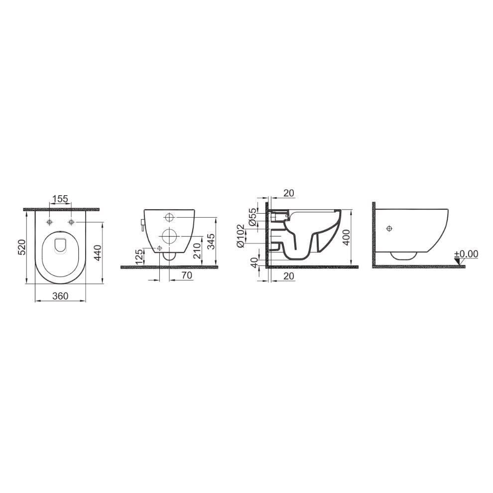 Kale Banyo Zero 2.0 Smart Asma Klozet Taharet Musluğu Entegre/Sıcak-Soğuk+Ultra Slim Smart Kapak Mat Siyah - 310201100273