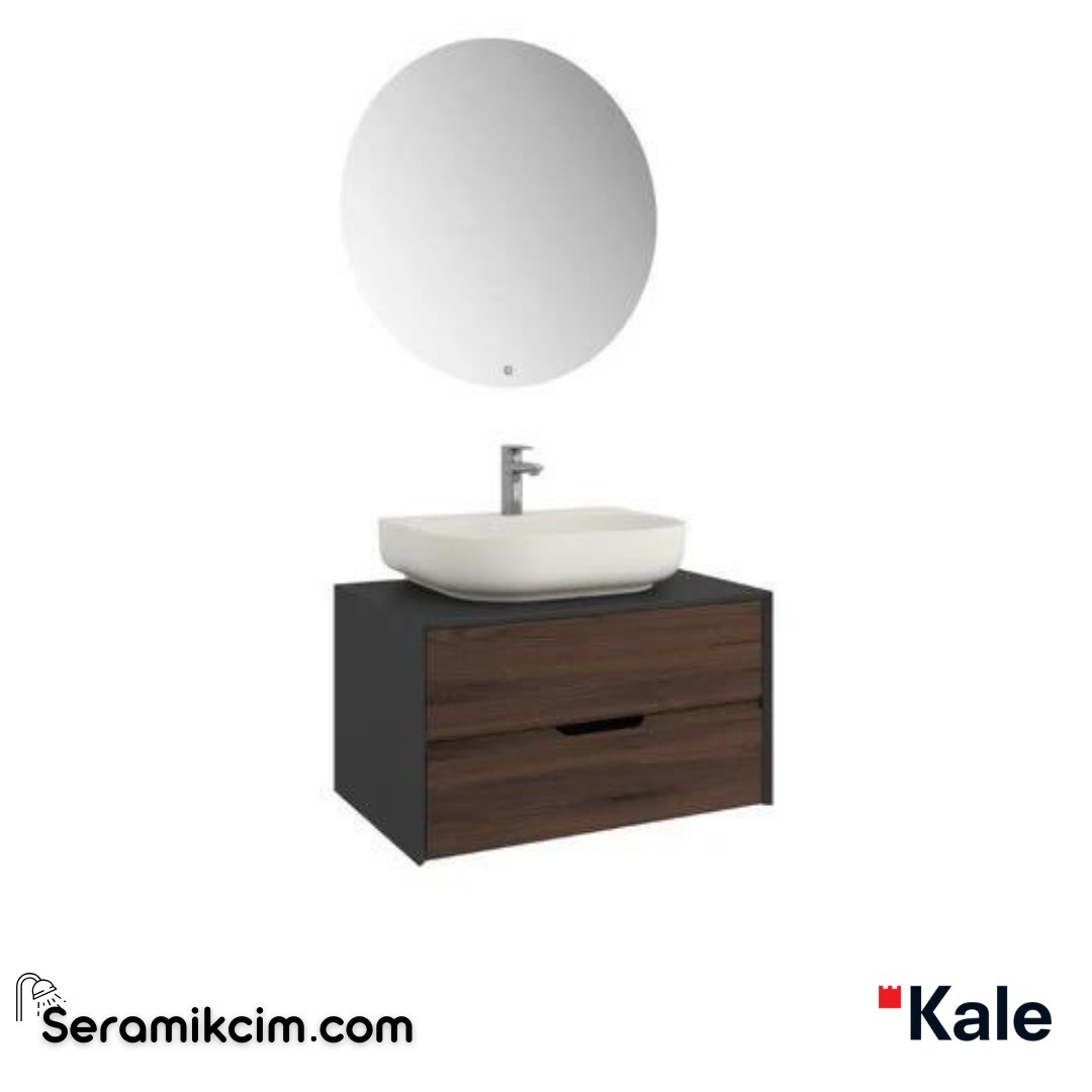 Kale Banyo Zero 2.0 80Cm Set Antrasit/Ceviz(Oval Mat İnci Armatür Bantlı Lavabo) - 610100201349
