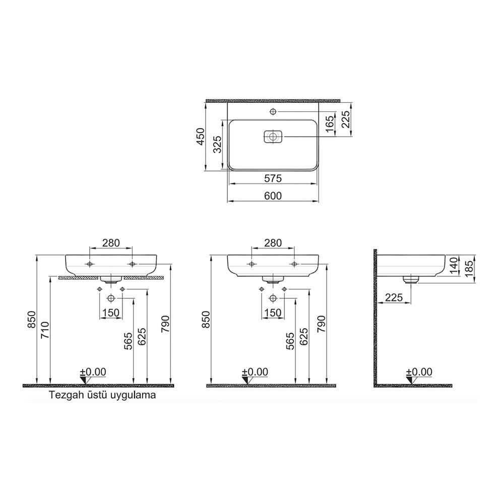 Kale Banyo Zero 2.0 60X45 Dikdörtgen Lavabo Mat İnci - 310200200468