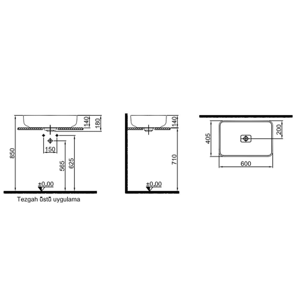 Kale Banyo Zero 2.0 60X40 Dikdörtgen Çanak Lavabo Mat Antrasit Gri - 310200200525