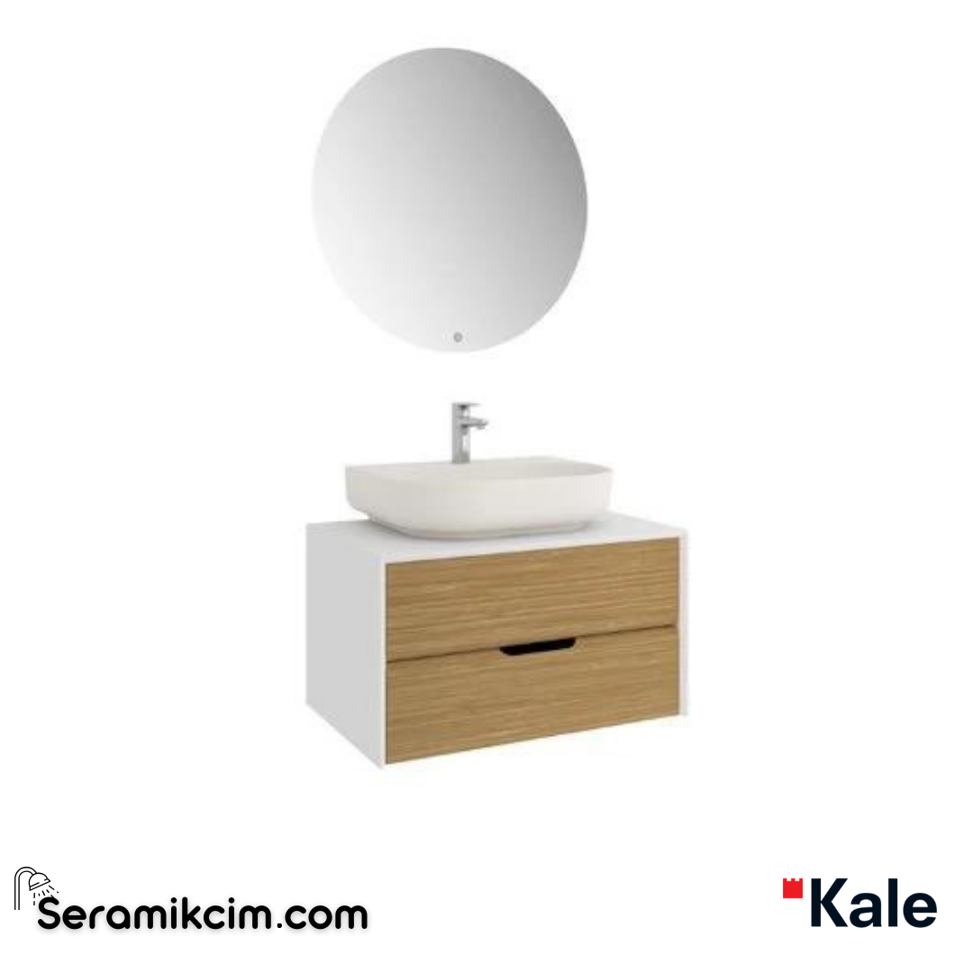 Kale Banyo Zero 2.0 80Cm Set Beyaz/Meşe(Oval Mat İnci Armatür Bantlı Lavabo) - 610100201348