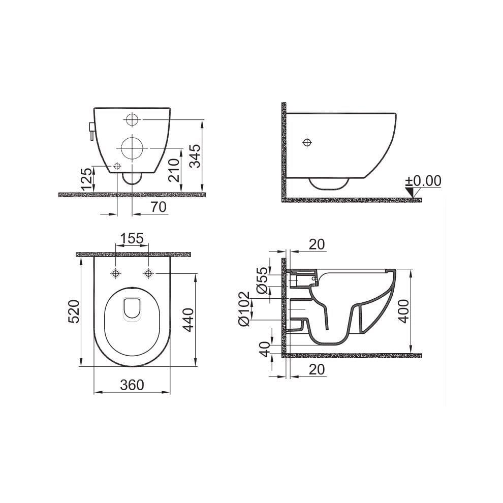 Kale Banyo Zero 2.0 Smart Asma Klozet Taharet Musluğu Entegre/Sıcak-Soğuk+Ultra Slim Smart Kapak - 310201100267