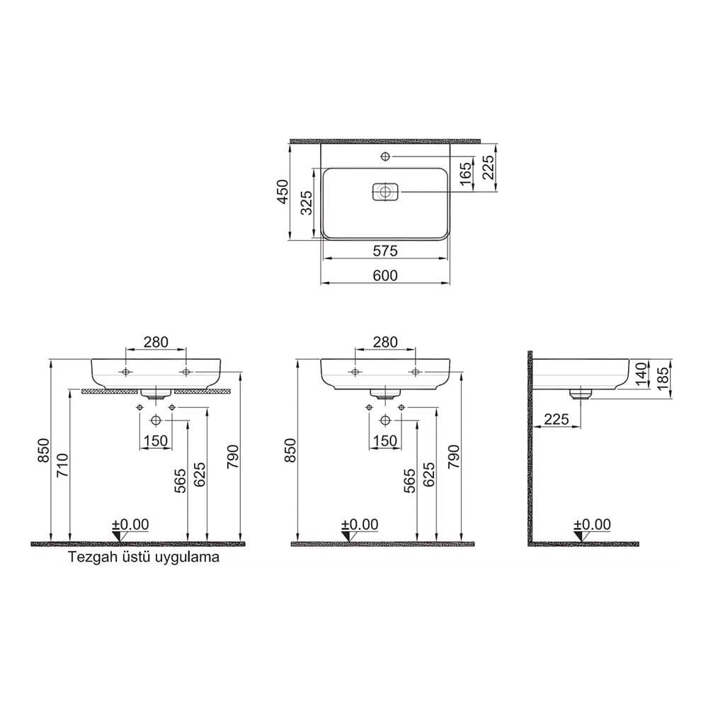 Kale Banyo Zero 2.0 60X45 Dikdörtgen Lavabo Mat Beyaz - 310200200470