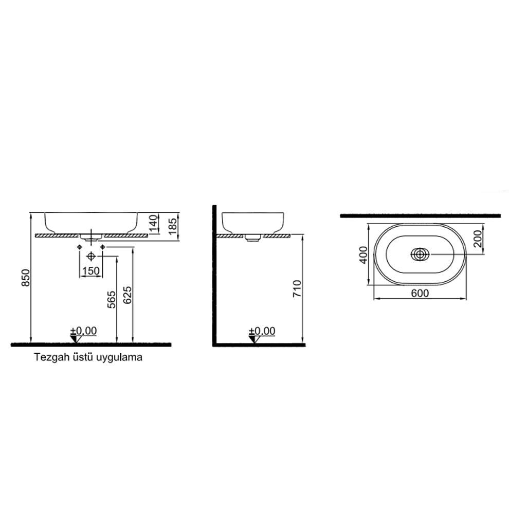 Kale Banyo Zero 2.0 60X40 Oval Çanak Lavabo Mat Antrasit Gri - 310200200524