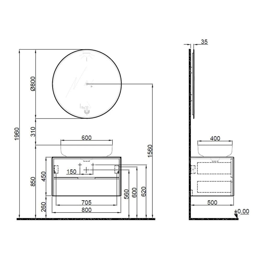 Kale Banyo Zero 2.0 80Cm Set Beyaz/Meşe (Dortgen Çanak Armatür Bantlı Lavabo) - 610100201077