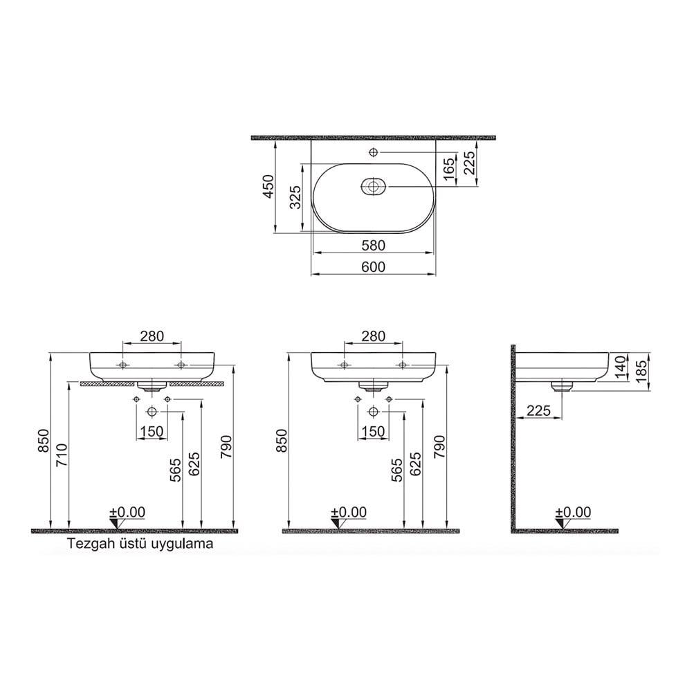 Kale Banyo Zero 2.0 60X45 Oval Lavabo Mat Vizon - 310200200475