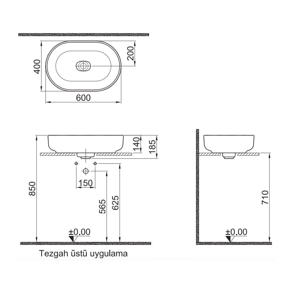 Kale Banyo Zero 2.0 60X40 Oval Çanak Lavabo - 310200200384