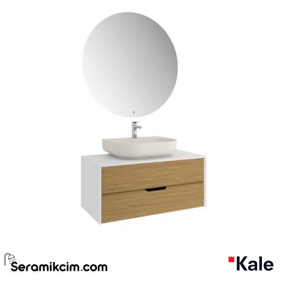 Kale Banyo Zero 2.0 100Cm Set Beyaz/Meşe(Oval Mat İnci Armatür Bantlı Lavabo) - 610100201346
