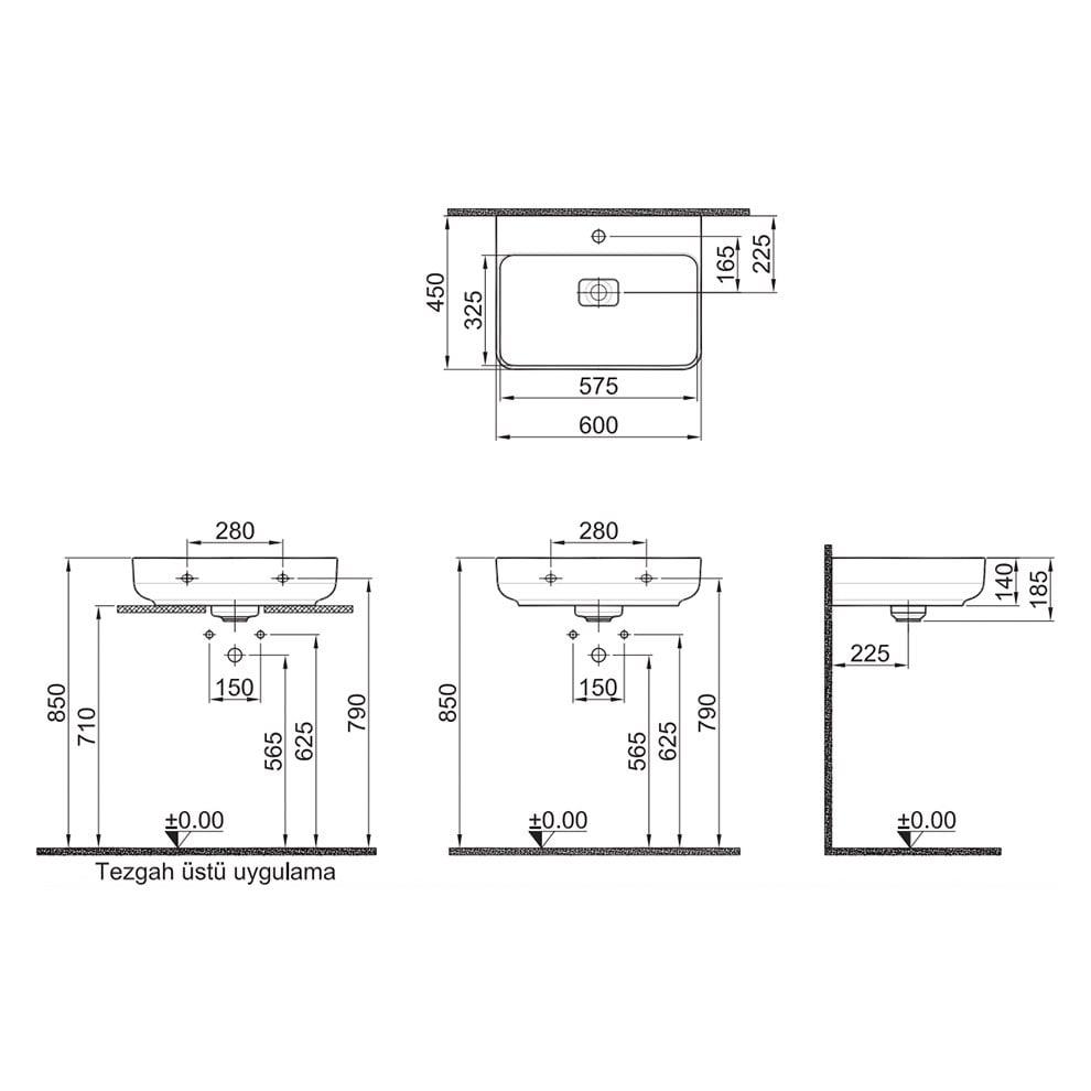 Kale Banyo Zero 2.0 60X45 Dikdörtgen Lavabo Mat Vizon - 310200200469
