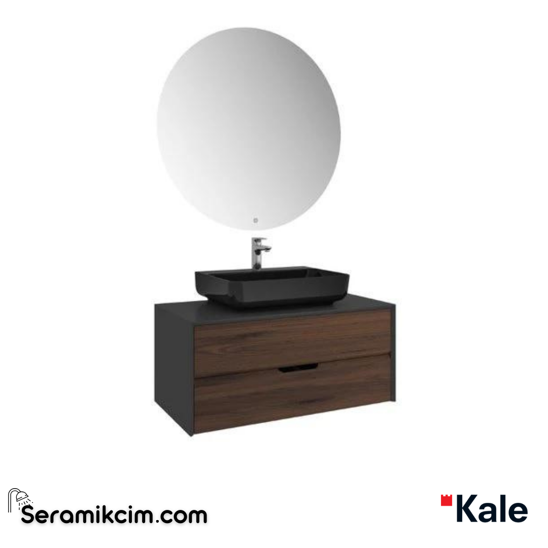 Kale Banyo Zero 2.0 100Cm Set Antrasit/Ceviz(Dikdörtgen Parlak Siyah Armatür Bantlı Lavabo) - 610100201384